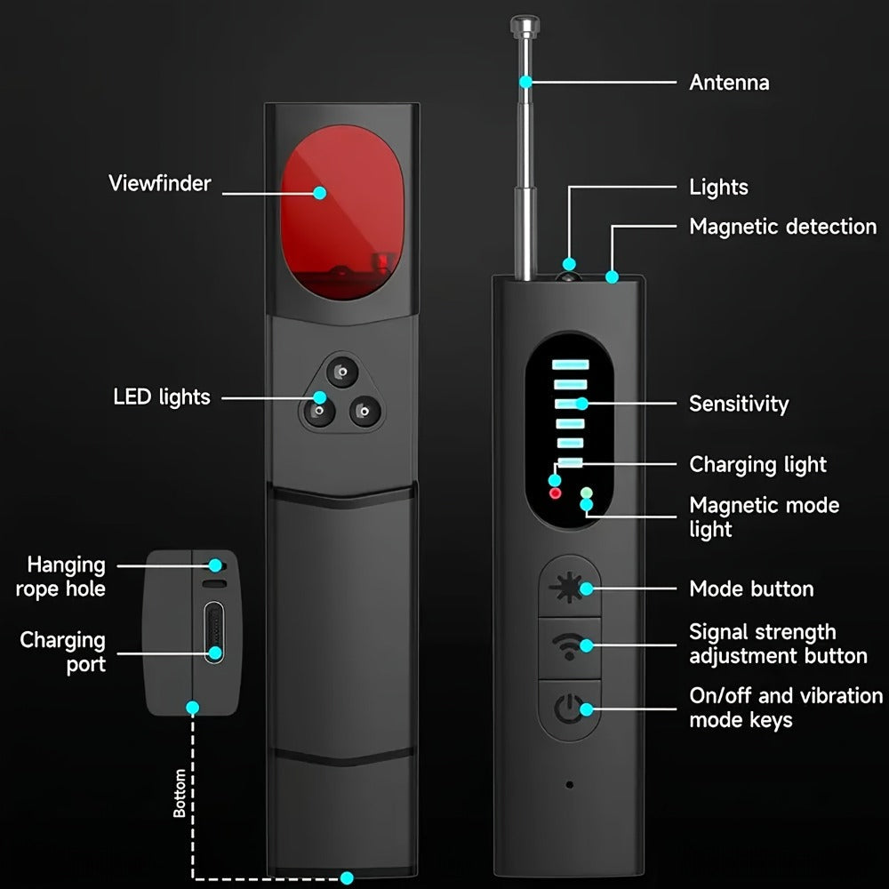 Anti Spy Hidden Camera Detector RF Signal Scanner Portable Bug Detector, GPS Tracker Finder, Listening Device Detector