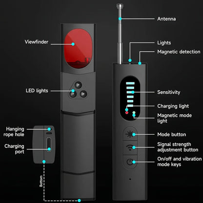 Anti Spy Hidden Camera Detector RF Signal Scanner Portable Bug Detector, GPS Tracker Finder, Listening Device Detector