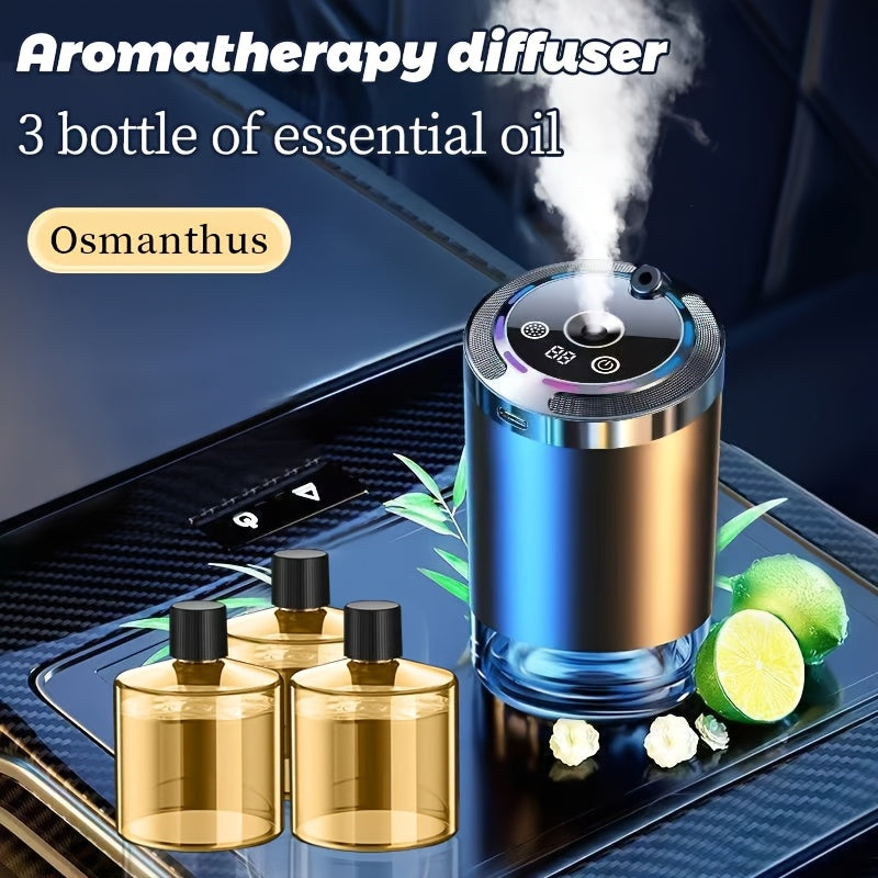 Car Aroma Diffuser Set with 3 Essential Oil Bottles – Odor Eliminator for Auto Interior, Perfect Gift for Women & Office Workers