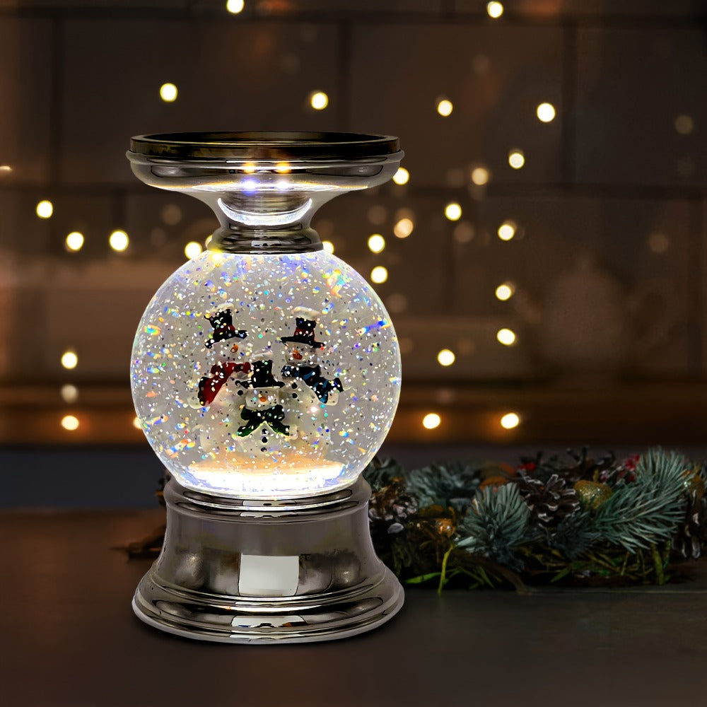 Snowman Water Globe Candle Holder Pedestal Compatible with Bath & Body Works 3-Wick Candles – Winter Christmas Centerpiece Table Decor