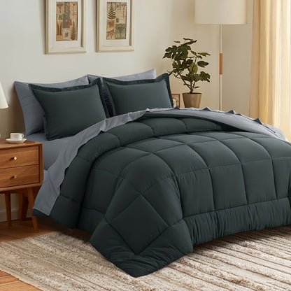 7 Piece Comforter Set Luxury Soft Fluffy Bedding All Season Bed in a Bag with Comforter Fitted Sheet Flat Sheet Pillowcases Hypoallergenic