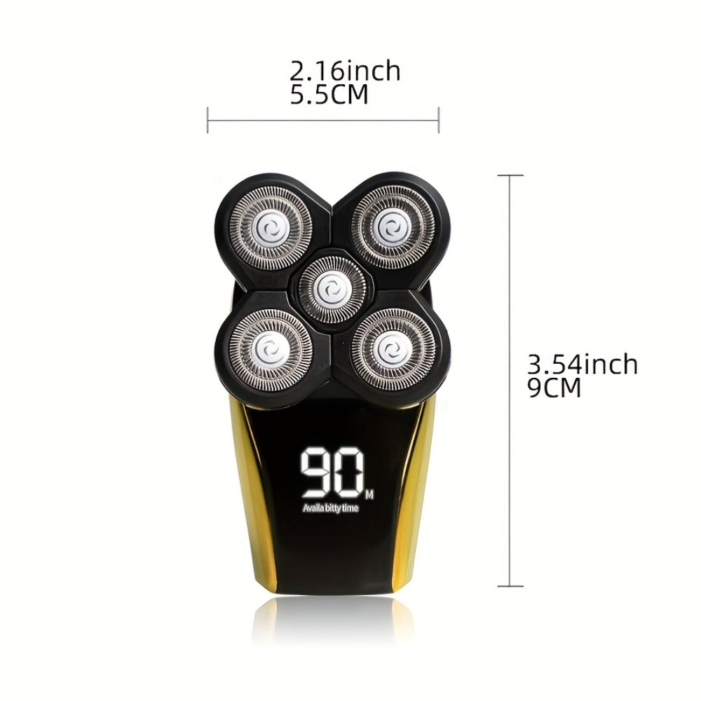 5-in-1 Electric Shaver Kit for Men Wet Dry Rotary Shaver – Bald Head Beard Nose Ear Trimmer with Digital Display