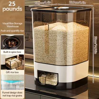 Airtight Rice Container with Measuring Cup, Large Moisture-Proof Rice Dispenser for Rice, Grains