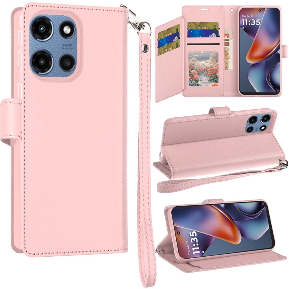 Moto G 5G 2025 Wallet Case PU Leather Folio with 5 Card Slots Cash Pocket Magnetic Closure Kickstand for Motorola Moto G 5G 2025