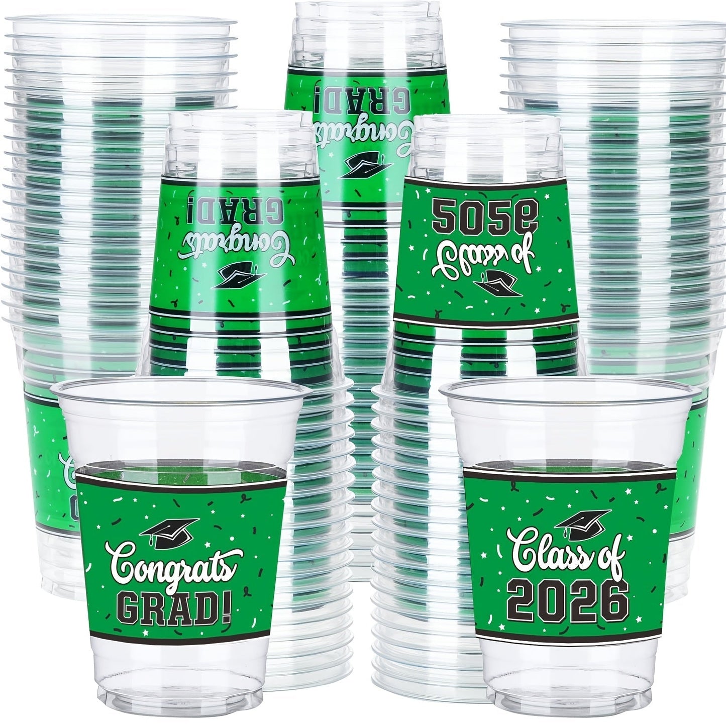Graduation Plastic Mugs 100 Pack 14oz, 2026 Graduation Party Cups in Black Red Blue Green Purple Maroon for Graduation Ceremony