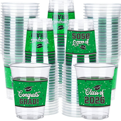 Graduation Plastic Mugs 100 Pack 14oz, 2026 Graduation Party Cups in Black Red Blue Green Purple Maroon for Graduation Ceremony