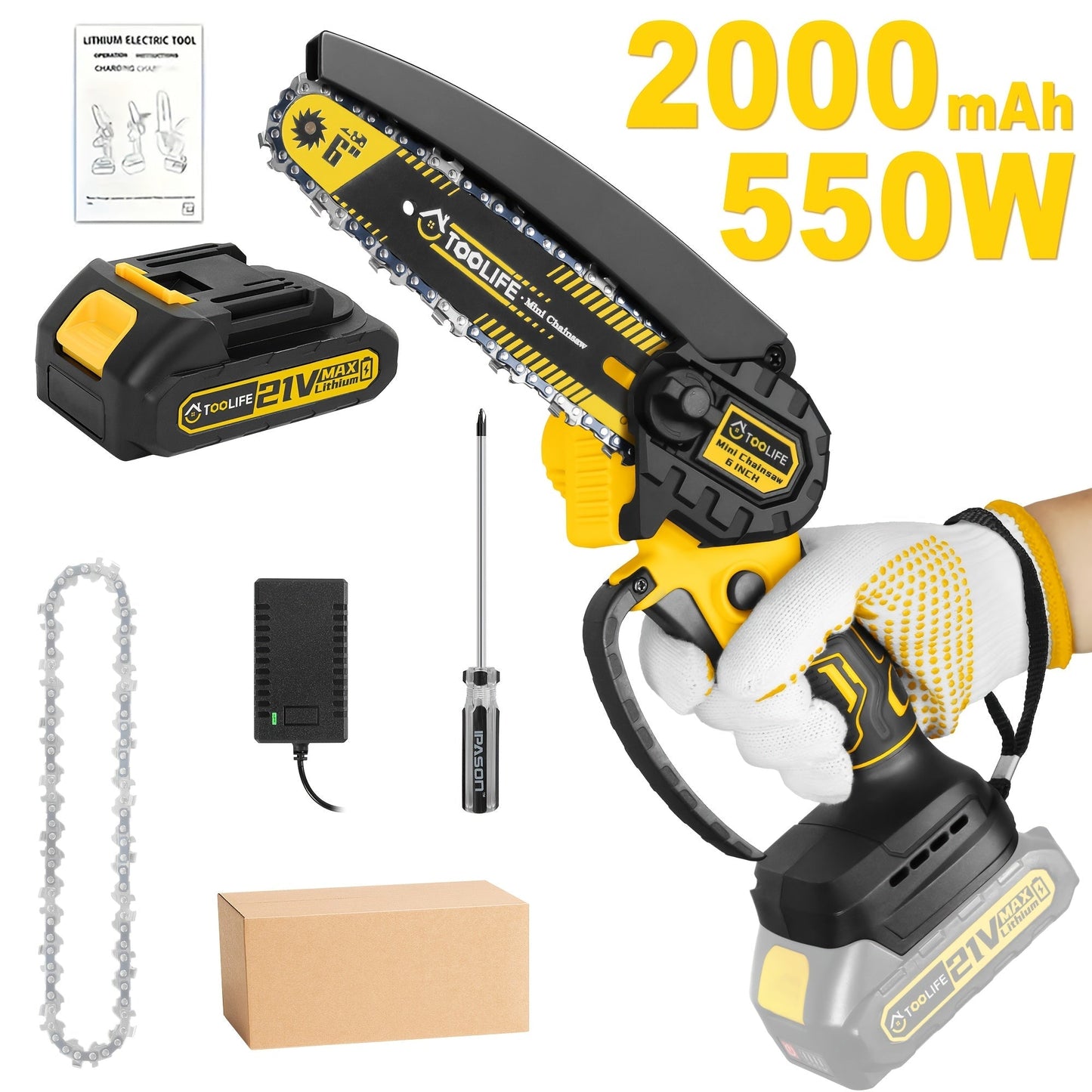 Mini Chainsaw Cordless, Handheld Electric Saw Tree Trimming Wood Cutting for Garden, Patio and Yard Use