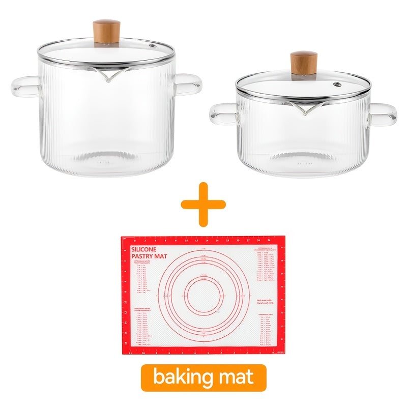 Glass Saucepan Set 2-Pack Stovetop Safe Borosilicate Ribbed Pots with Lids – 78oz & 54oz Heat Resistant Cookware for Soup, Ramen