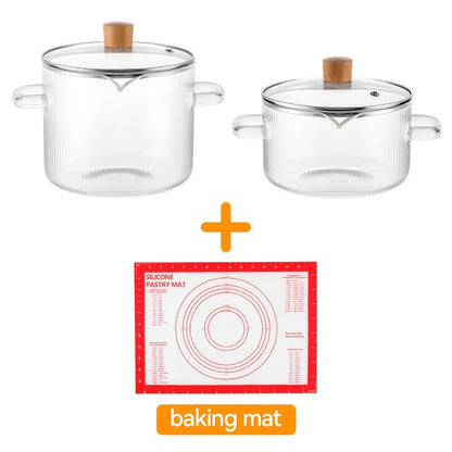 Glass Saucepan Set 2-Pack Stovetop Safe Borosilicate Ribbed Pots with Lids – 78oz & 54oz Heat Resistant Cookware for Soup, Ramen