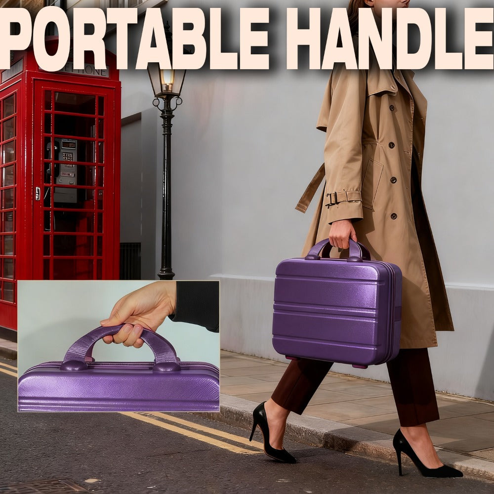 Hard Shell Makeup Travel Case Waterproof Pressure-Proof Portable Cosmetic Suitcase with Elastic Band Luggage Attachment Carry-On Organizer