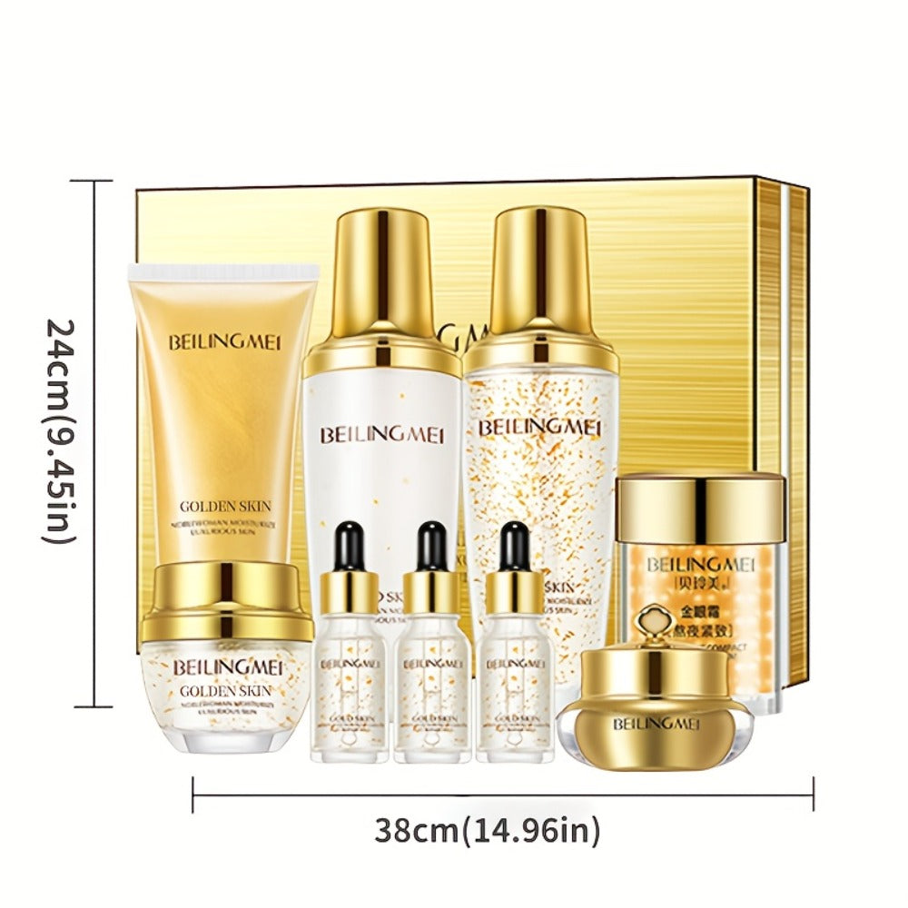 Skincare Gift Set for Women 9pcs Golden Luxury Kit, Niacinamide Collagen Hyaluronic Acid Daily Facial Care Premium Birthday Holiday Gift