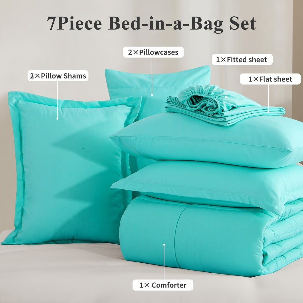 7 Piece Comforter Set Luxury Soft Fluffy Bedding All Season Bed in a Bag with Comforter Fitted Sheet Flat Sheet Pillowcases Hypoallergenic