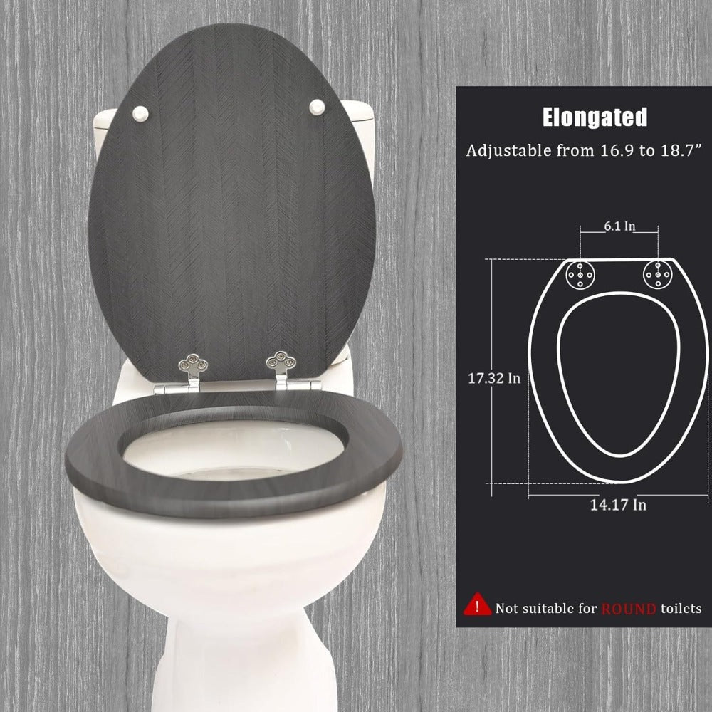 Slow Close Toilet Seat Round 19 Inch, Dark Grey -Close Toilet Lid with Alloy Hinges, Easy Clean Quick-Release