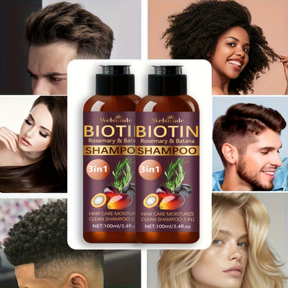 Biotin & Batana Oil Shampoo 2-Pack with Rosemary Extract – 3-in-1 Deep Moisture, Scalp Revitalizer & Damaged Hair Repair