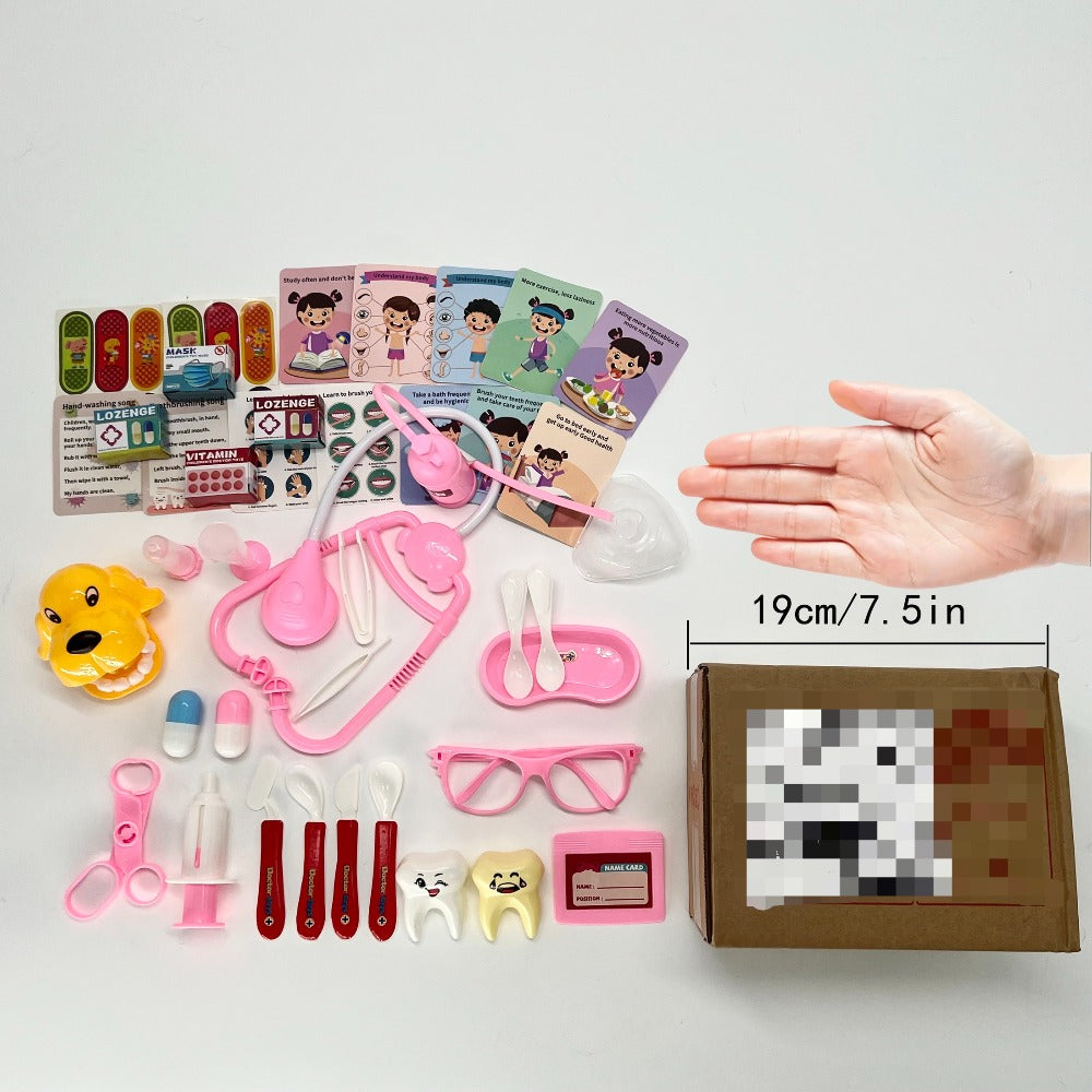 Pink Doctor Kit for Girls 40pcs, Pretend Play Nurse Toy Set with Stethoscope, Syringe, Dental Accessories & Medical Tools