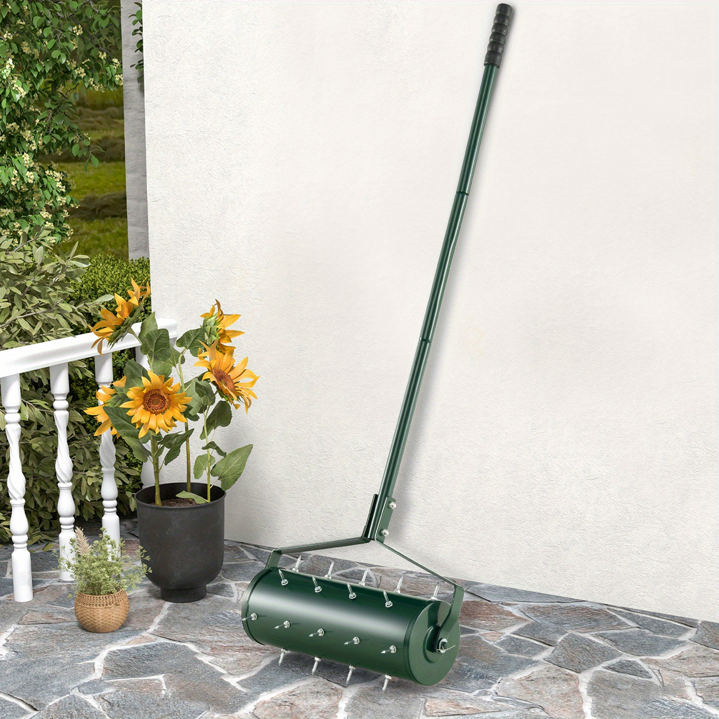 Rotary Lawn Aerator 18" Spike Drum with 27 Galvanized Steel Spikes, Fillable with Sand or Stone