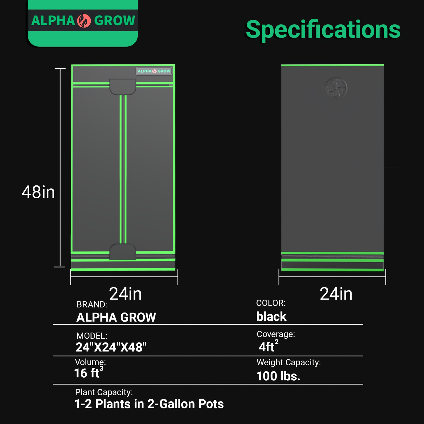 ALPHAGROW Grow Tent Greenhouse Portable 2X2/3X3/4X2/4X4 Ft High Reflective 1680D Mylar Canvas for Garden, Patio and Yard Use