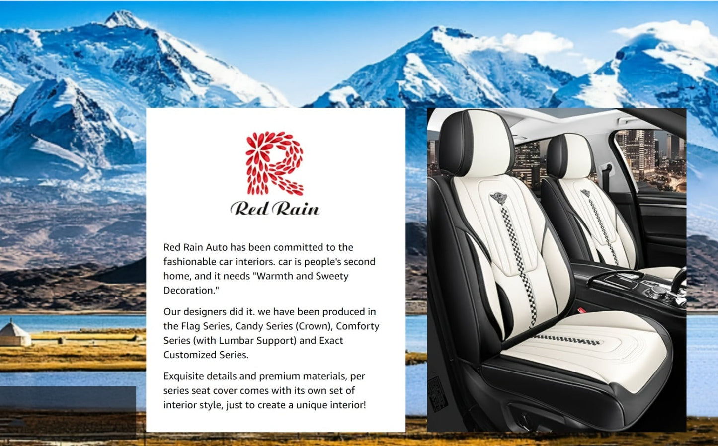 Contoured Front Car Seat Cushion Covers with Headrest Pads in Four Two-Tone Color Option Sets