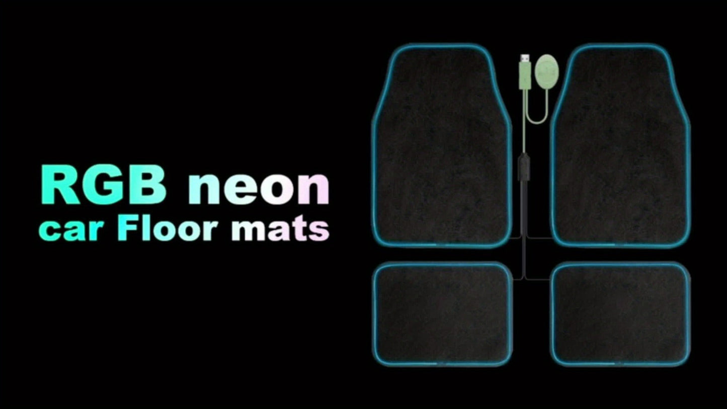 Edge-Lighted Car Floor Mats, Four-Piece Set with App-Controlled RGB Strip and Soft or PU Surface Options