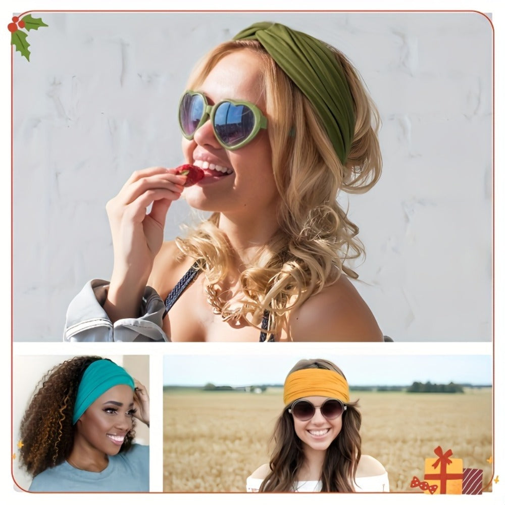 Stretchy Headbands 20 Pack for Women & Men – Soft Sweat-Wicking Non-Slip Elastic Turban Knot Hair Wraps Breathable Solid Colors for Yoga