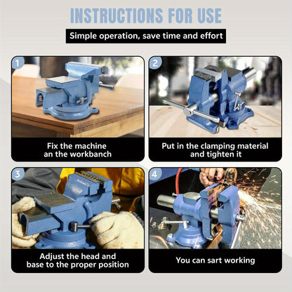 Bench Vise 5-Inch 360-Degree Swivel Base – Heavy-Duty Cast Iron Tabletop Vise with Pipe Jaws & Anvil, Locking Mechanics Clamp