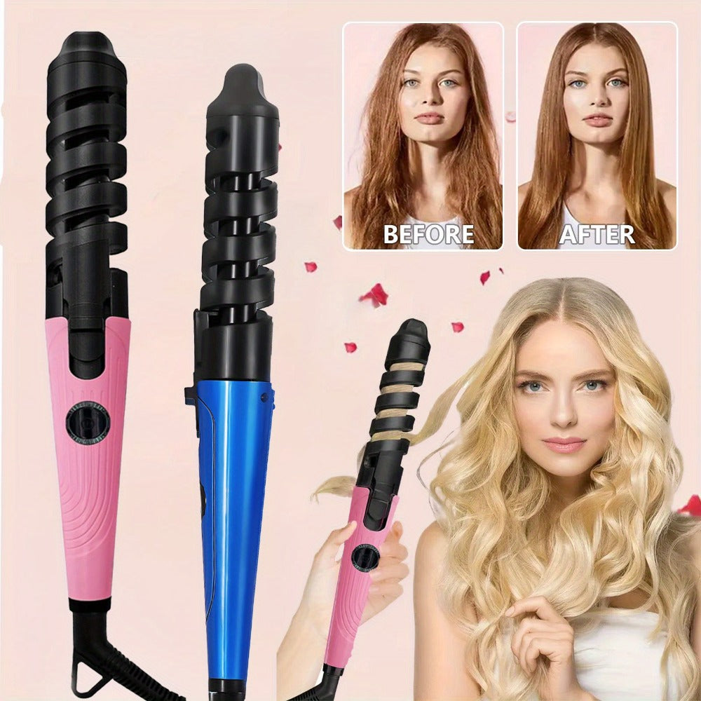 Spiral Barrel Curling Iron with One-Button Operation, Swivel Power Cord and Blue or Pink Finish