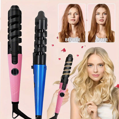 Spiral Barrel Curling Iron with One-Button Operation, Swivel Power Cord and Blue or Pink Finish