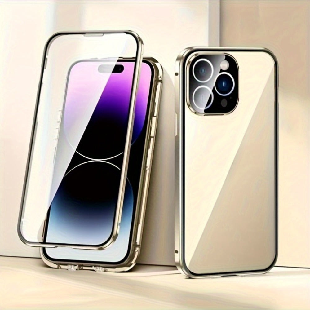 Phone Case Privacy Tempered Glass Cover with Aluminum Frame and Snap Lock for Select iPhone 12-17 Models