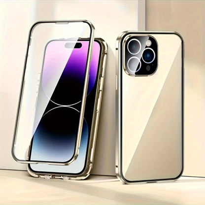 Phone Case Privacy Tempered Glass Cover with Aluminum Frame and Snap Lock for Select iPhone 12-17 Models