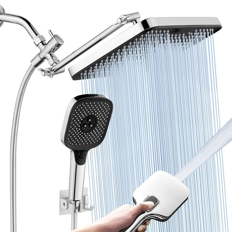 High Pressure Rainfall Shower Head Combo with Handheld Spray – 9 Spray Settings, 180° Adjustable Bracket, Stainless Steel Hose
