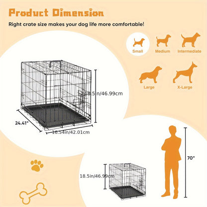 Dog Crate with Divider Panel & Double Door – Folding Metal Wire Dog Cage with Leak-Proof Tray, Indoor Outdoor Travel Pet Kennel