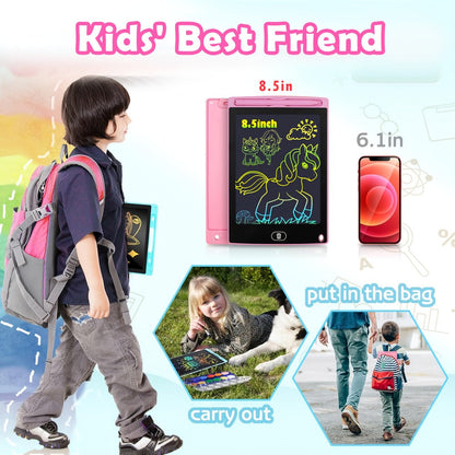 LCD Drawing Tablet with Stylus 2 Pack, 8.5 Inch Reusable Doodle Pad for Kids, Blue & Pink, Battery-Powered Educational Toy