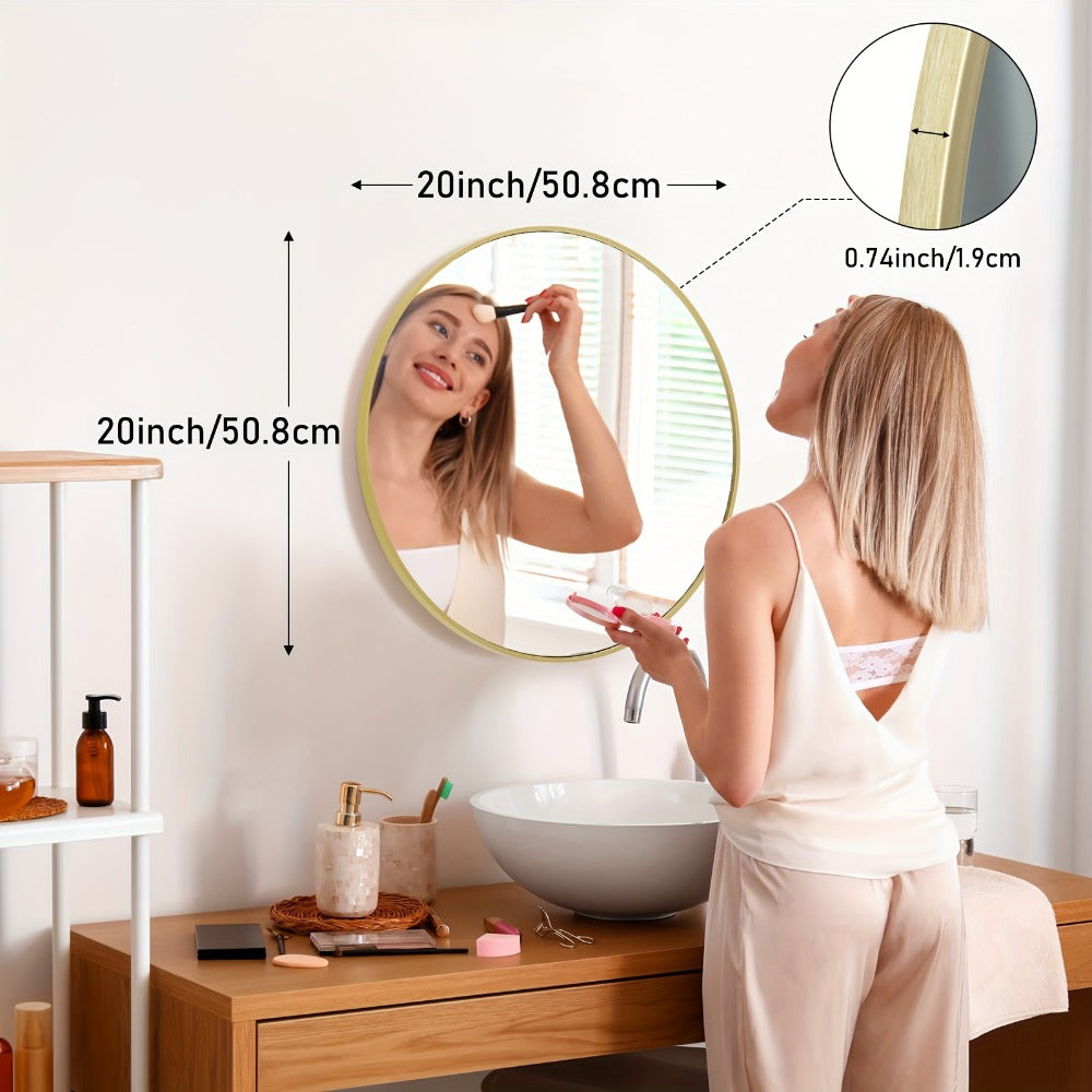 Round Wall Mirror Aluminum Alloy Frame, Modern Circle Mirror for Bedroom, Bathroom & Living Room
