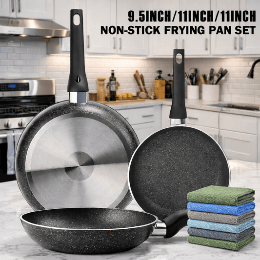 Nonstick Frying Pan Set with 9.5- and 11-Inch Pans, Fixed Handles and Six Cleaning Cloths for Home Kitchens