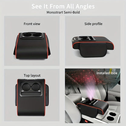 Car Armrest Box Cover Starry Sky Memory Foam Center Console Pad with Type-C USB Charging Port & Storage Pockets