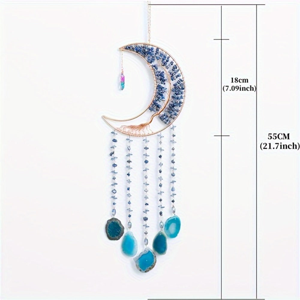 Dreamcatcher Moon Suncatcher Wall Hanging, Handmade Boho Wind Chime Pendant for Indoor Outdoor Garden