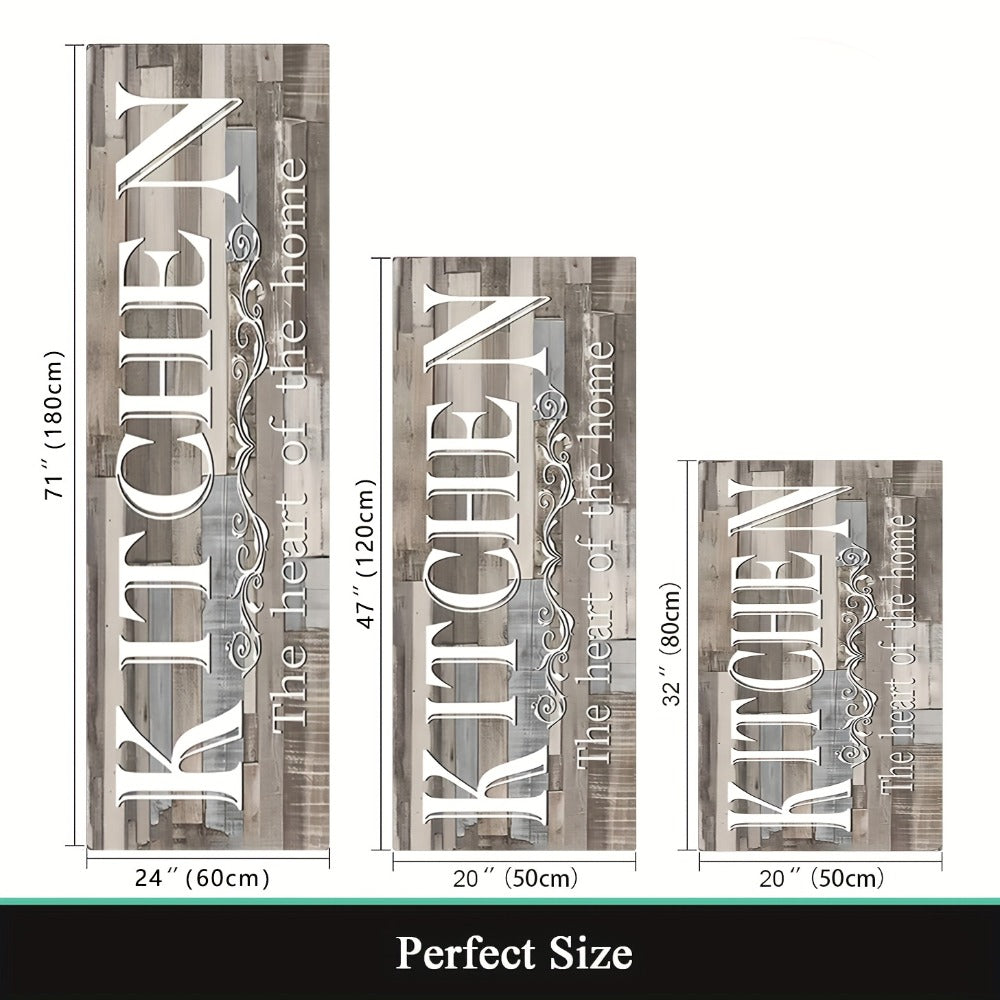 Kitchen Rug Wood Grain Farmhouse Floor Mat in Multiple Sizes with Washable Polyester Surface for Kitchens, Hallways and Laundry Rooms