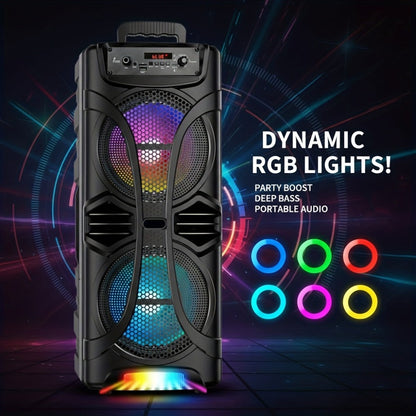 PA Speaker Karaoke Machine 3000W with Dual 6.5" Woofers, Bluetooth Wireless, FM Radio, Party Lights