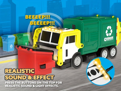 Garbage Truck Toy Set 16-Inch Large Friction-Powered with Lights & Sounds, Color-Coded Trash Bins