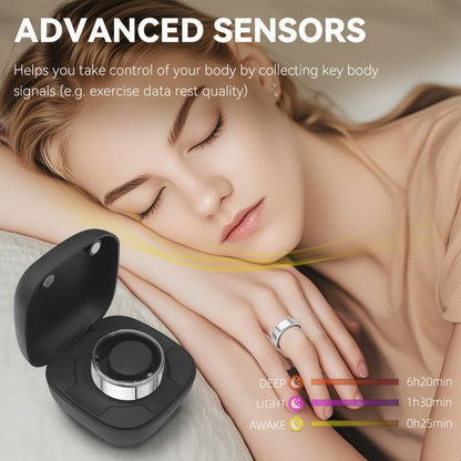 Smart Ring with Health Tracking & Charging Case – Step Count Calorie & Sleep Monitor | Long Battery | iOS & Android | Sizes #7–13 | Black
