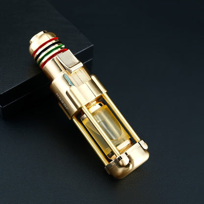 Butane Torch Lighter Windproof Jet Flame Zinc Alloy Refillable, Visible Fuel Tank, Adjustable Blue Flame