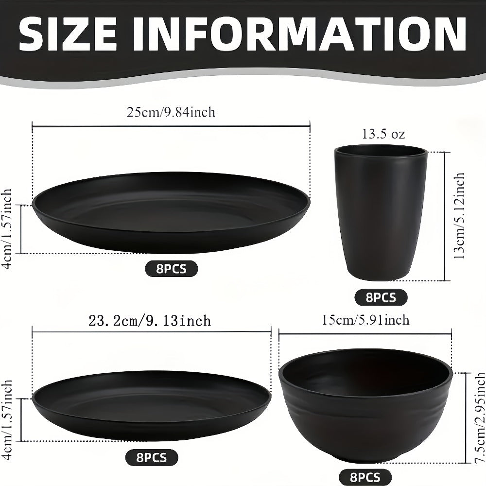 Wheat Straw Dinnerware Set Unbreakable 16 or 32-Piece Service for 4 or 8, Lightweight Dishwasher Microwave Safe Dish Set with Plates Bowls