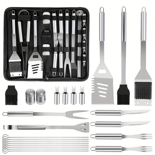 BBQ Grill Tool Kit with 24-Piece Cased Set or 15-Piece Utensil Set for Camping and Backyard Cooking