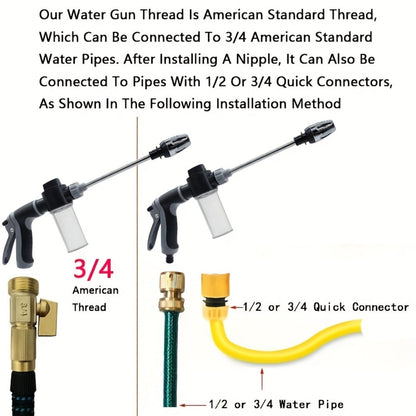 High Pressure Car Wash Spray Gun with Adjustable Nozzle – 3/4" & 1/2" Quick Connect, Multi-Function Garden Hose Sprayer for Car Cleaning