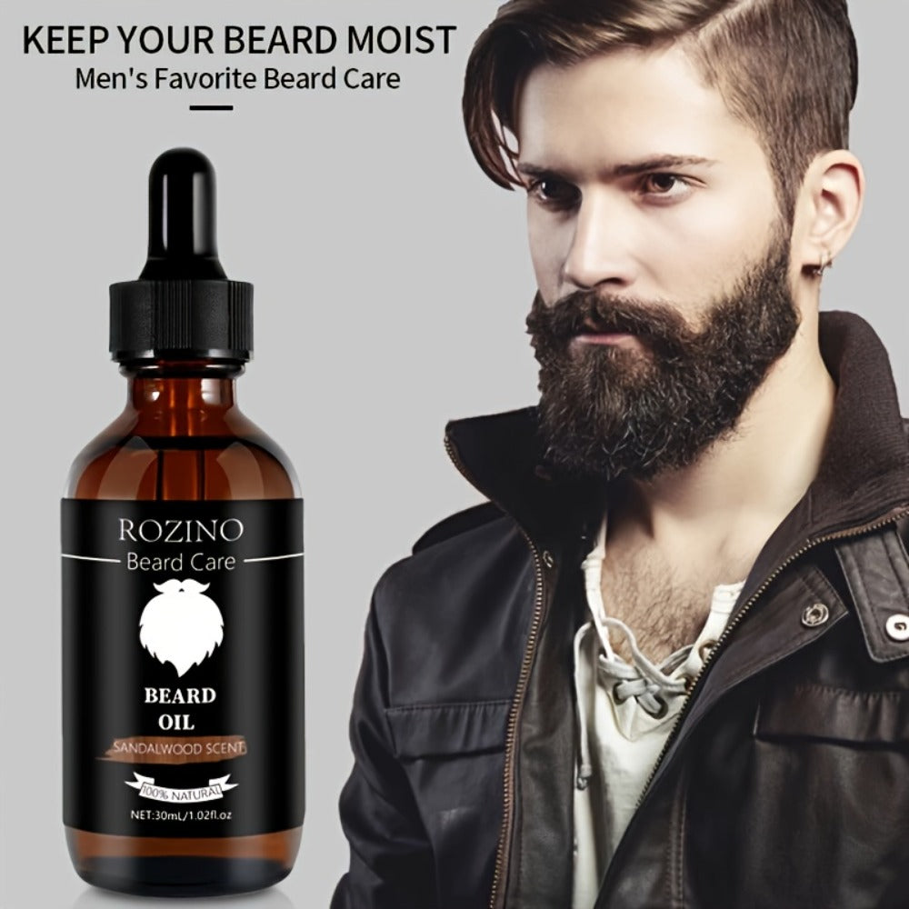 Beard Oil for Men, Sandalwood Scent with Plant Essence, Deep & Nourishing Beard Care Oil for Smooth Glossy Beard