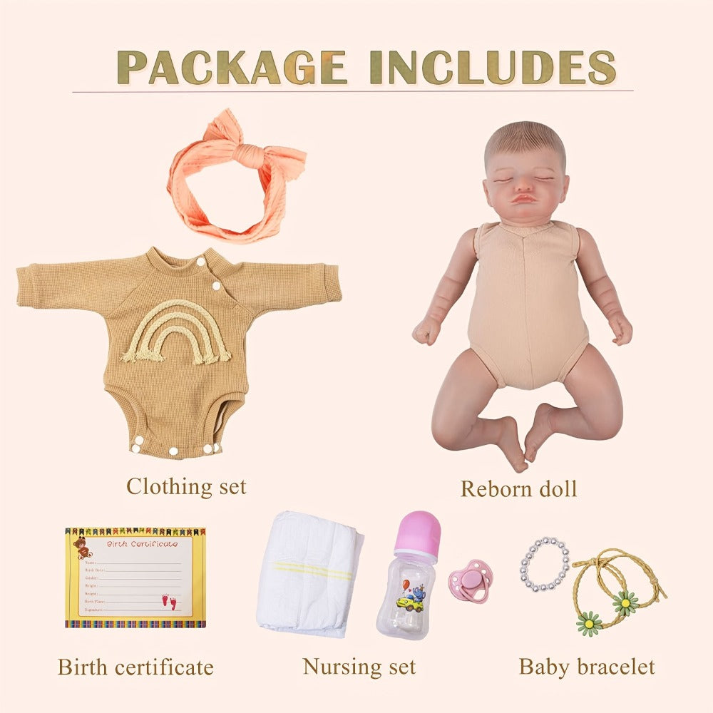 Reborn Baby Doll 20-Inch Sleeping Soft Cloth Body with Striped Outfit, Bow Headband and Feeding Accessories