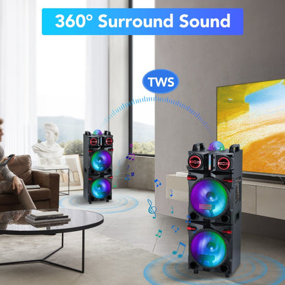 Karaoke Party Bluetooth Speaker with Sound Reactive Lights, 1000W Peak DJ Subwoofer Stereo Boombox