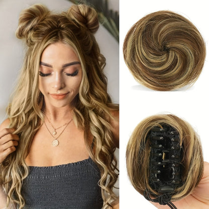Mini Donut Bun Hairpiece with Cat Ears Claw Clip Messy Bun Synthetic Fiber Instant Updo – 2 Pcs Set for Women Girls All Hair Types Natural