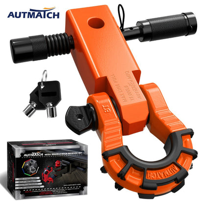 Shackle Hitch Receiver 2-Inch 68, 000 lb Break Strength with 3/4" D-Ring & 5/8" Hitch Lock Pin – Heavy Duty Drop Forged Steel 8-Ton Vehicle