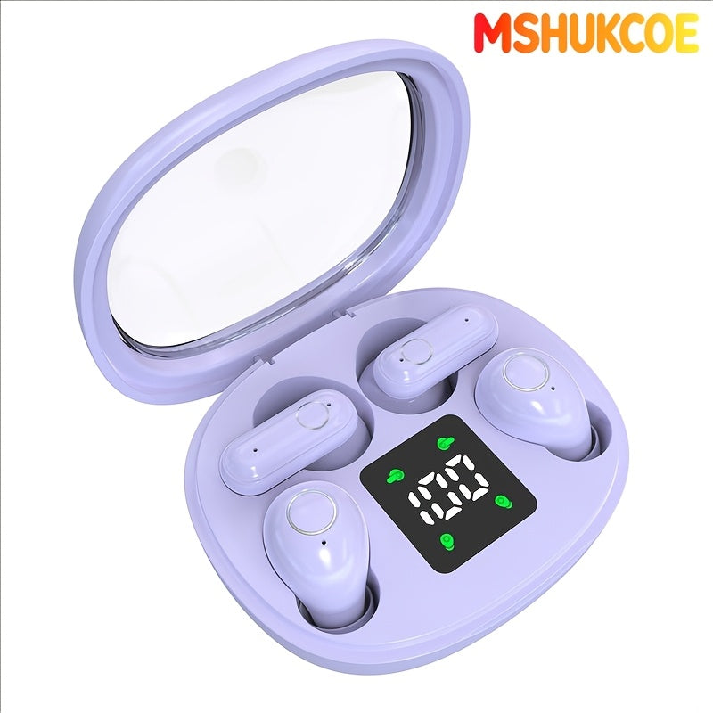 Wireless Earbuds MSHUKCOE 2-in-1 Mini Sleep Style with Touch Controls and Black, Khaki or Purple Choices